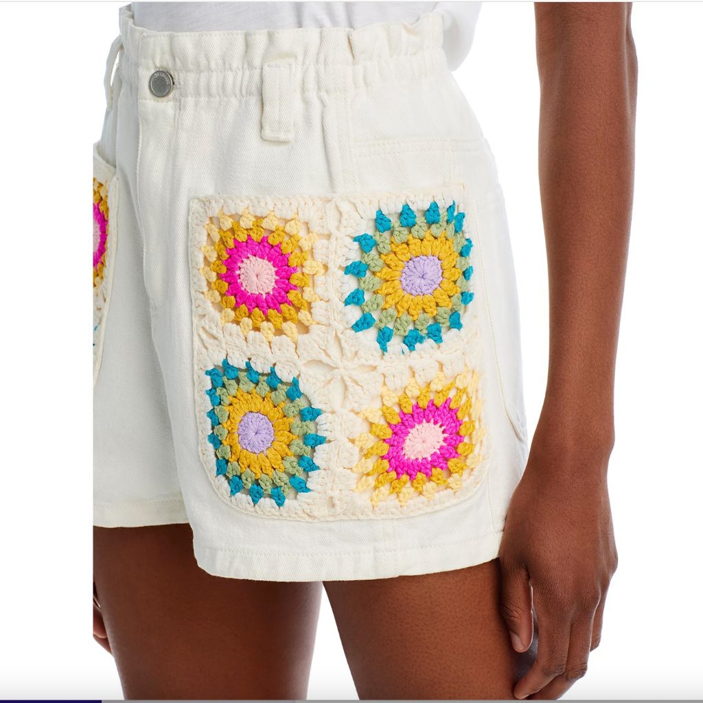 Nwt Blank Nyc Embroidered Paperbag Denim Shorts Women's Xs Downtime Crochet
